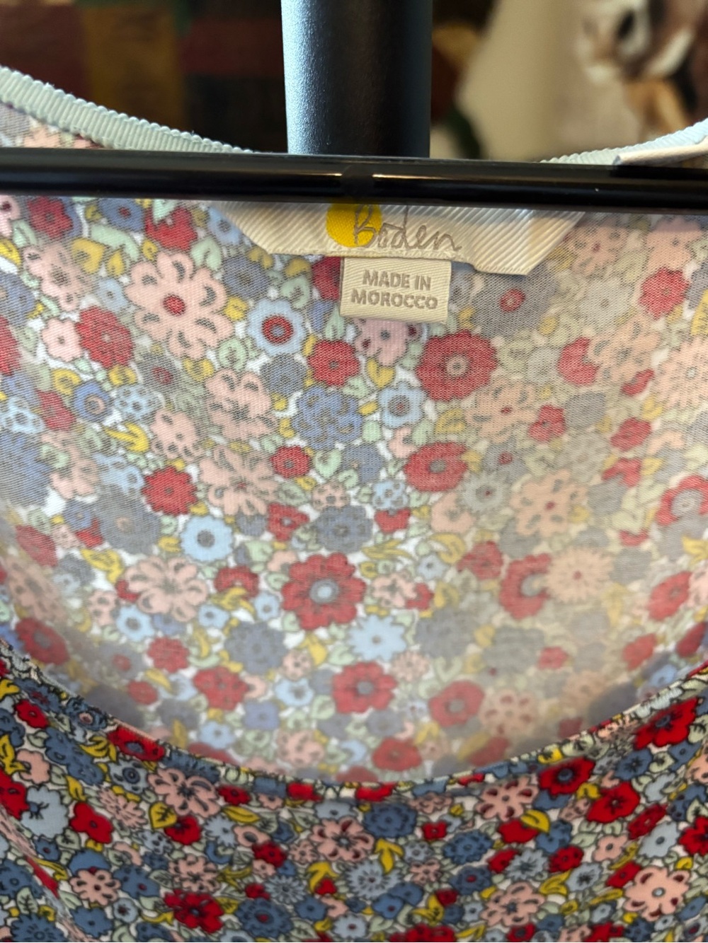 Boden Cream Floral Scoop-Neck Midi Dress with Red & Blue Blossoms - Picture 2 of 6